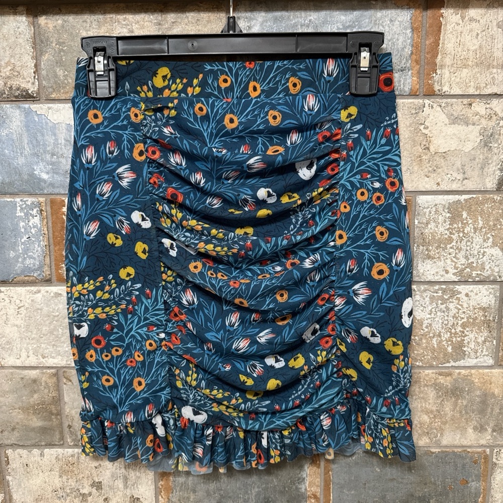 SOLD:Free People Floral Mini Skirt - Teal and Orange